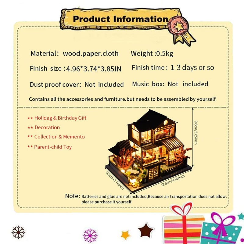 TOPBSFARNY Miniature Wooden Dollhouse Japanese/Seaside/Car House Market DIY Doll House Kit Villa Building 3D Model Creative Gifts for Friend and Parents (Japanese Style Villa) - Image 3